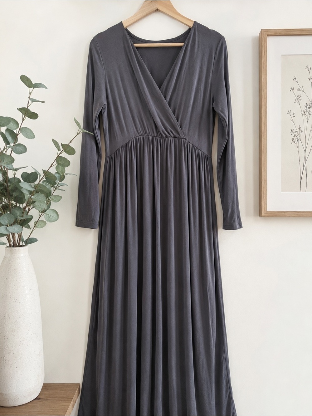 Women's Long Sleeve Wrap Maxi Dress - Charcoal Gray XL